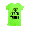 Women's I ❤️ Beach Tennis Crew Neck Tee in Neon Green & Distressed Black