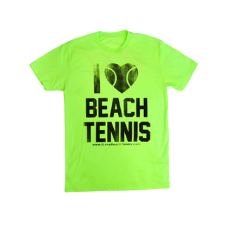 Men's I ❤️ Beach Tennis Crew Neck Tee in Neon Green & Distressed Black