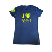Women's I ❤️ Beach Tennis Crew Neck in Navy with Yellow/Green