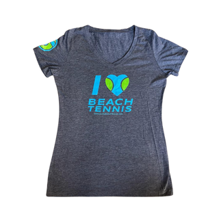 Women's I ❤️ Beach Tennis V-Neck in Charcoal