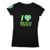 Women's I ❤️ Beach Tennis V-Neck in Black with Blue/Green
