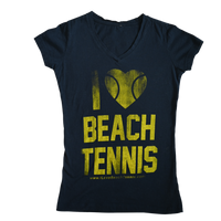 Women's I ❤️ Beach Tennis V-Neck in Distressed Navy