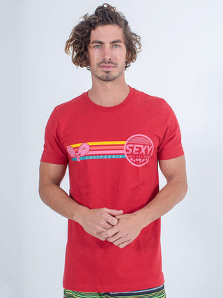 sexy brand mens 3 bar cali shirt in red